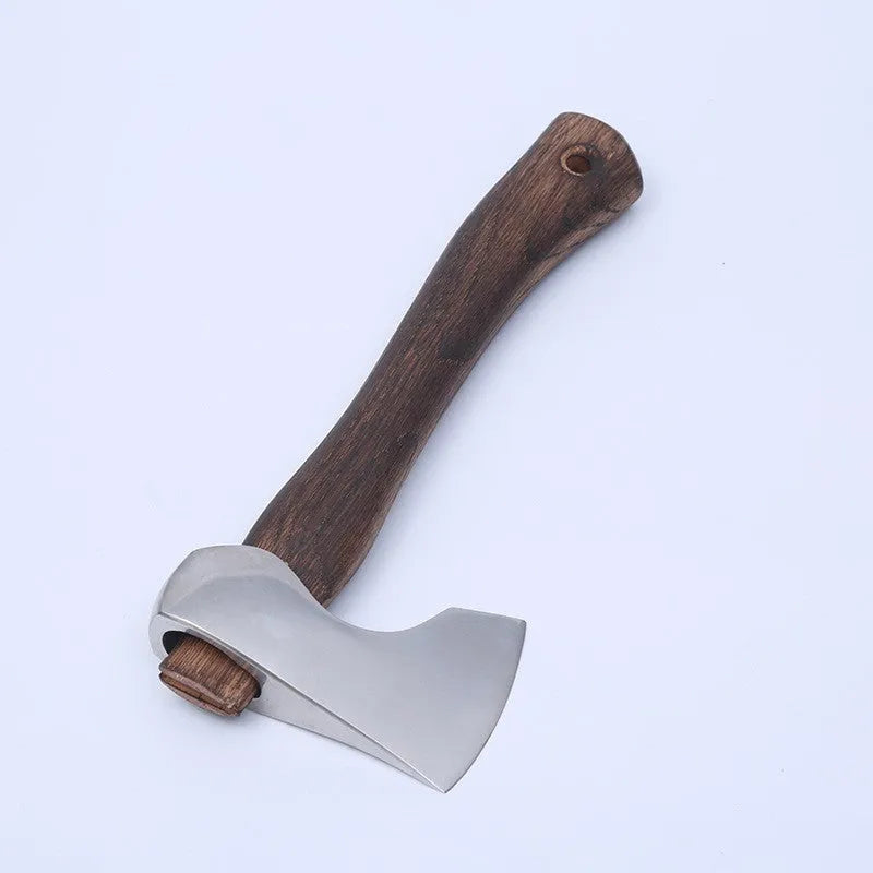 Camping axe with wooden handle and high carbon steel head, measuring 250mm long