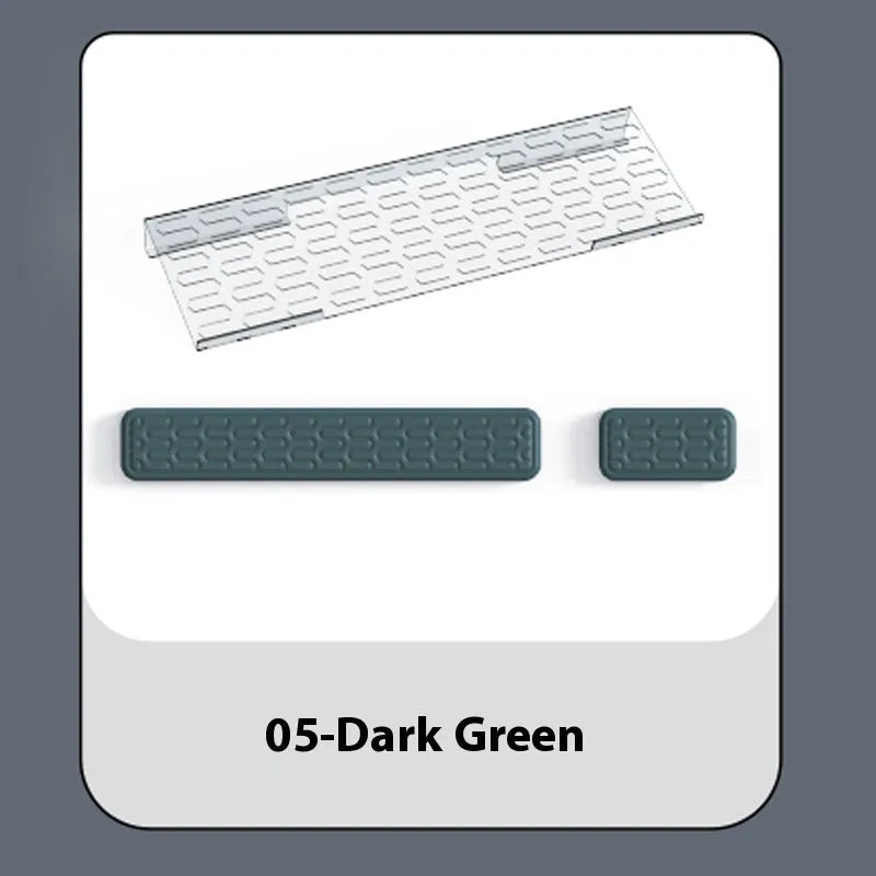 Double-sided keyboard and mouse pad with memory foam wrist rest on a resin base.