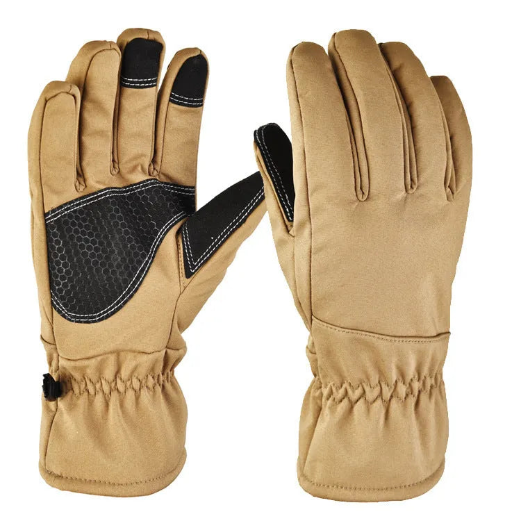 Touchscreen tactical ski gloves in camouflage pattern with anti-slip grip design