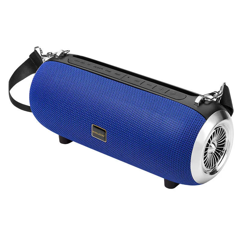 F666 Mini portable Bluetooth speaker in black, blue, camouflage or red with shoulder strap.
