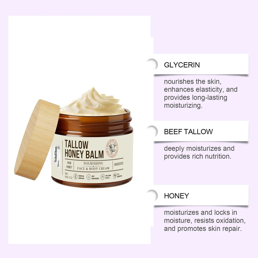 Tallow honey moisturising cream in 57G jar for skin repair and dryness relief