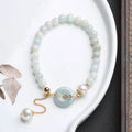 Geometric jade pendant pearl bracelet with peace buckle clasp in national style design