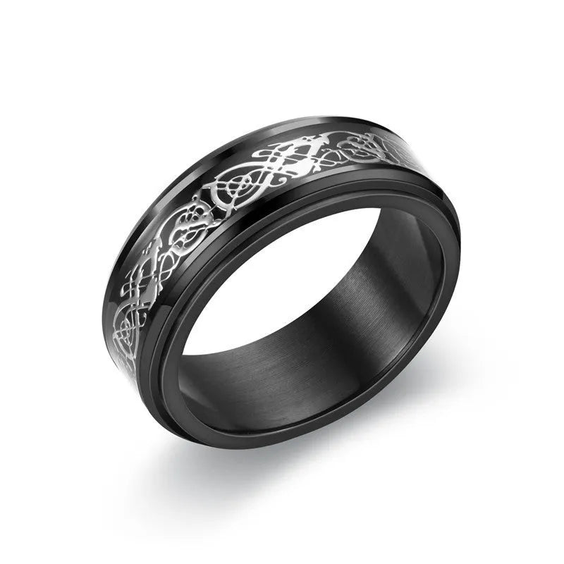 Men's titanium steel hip hop simplicity ring blue rose gold electroplated polished Korean style size 07-11