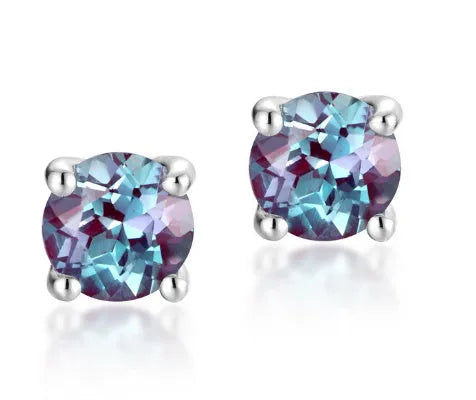 Geometric cultivate Alexandrite stone colour ear studs made from 925 silver.