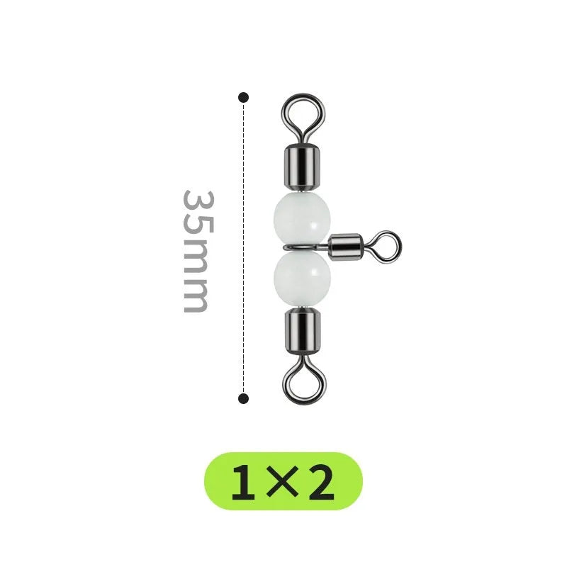 Copper luminous three-fork swivel beads and T-type balance rings for fishing lure assembly.