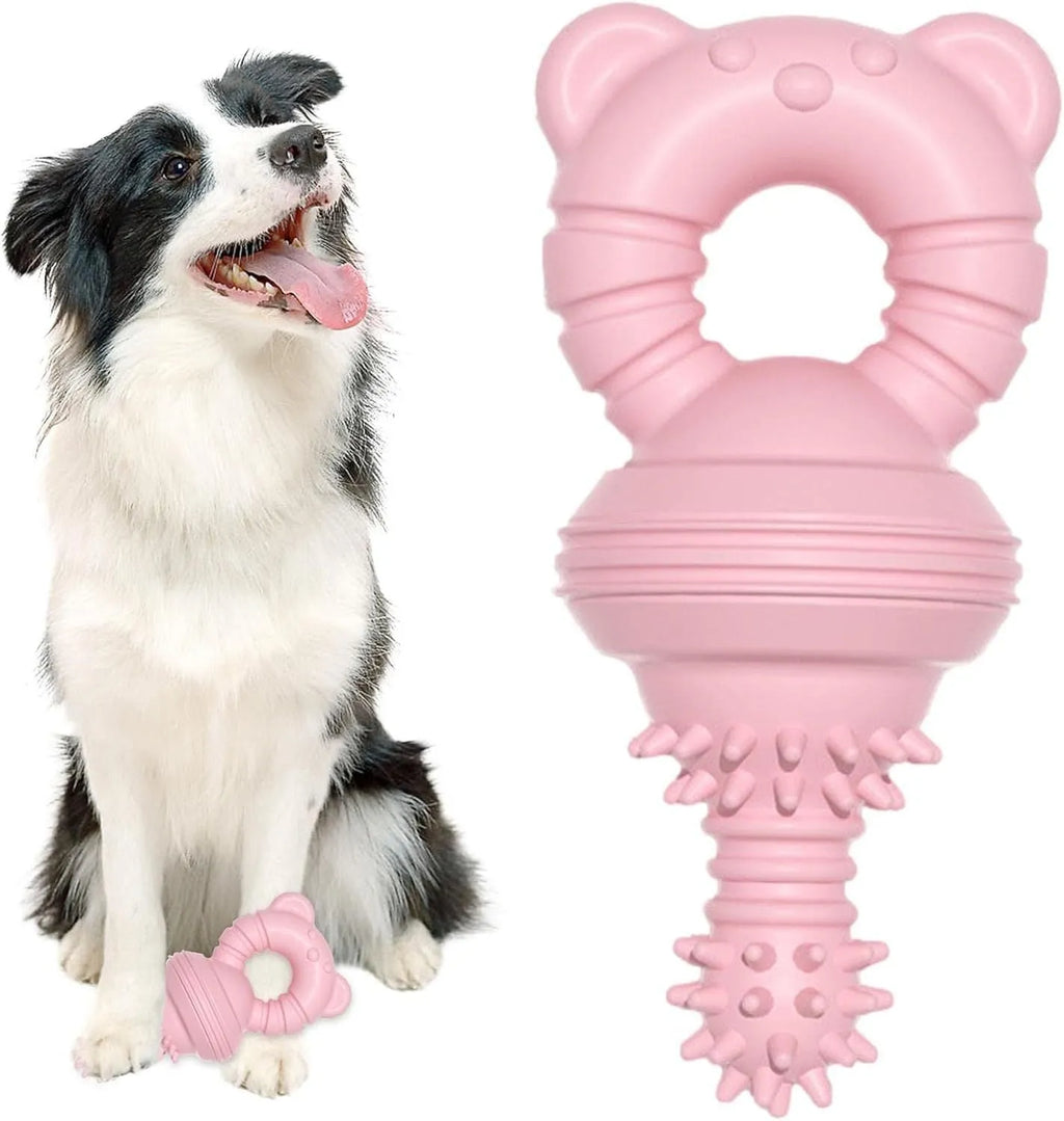 Blue molar-shaped rubber dog chew toy with textured surface for aggressive chewers