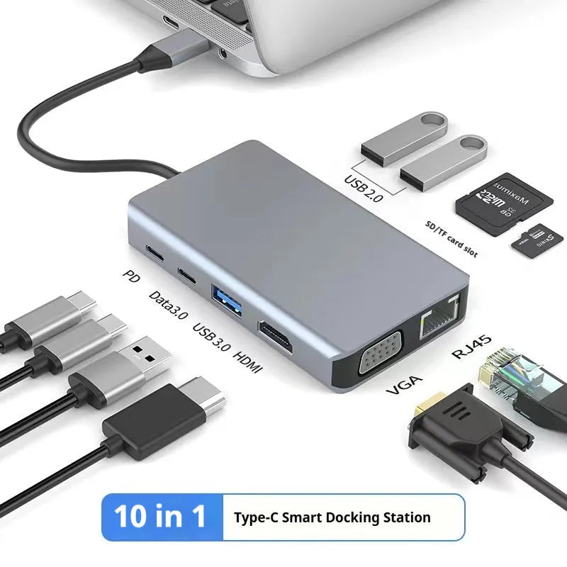 Type-C 7-in-1 expansion dock with HDMI support and 15cm cable for laptop and tablet connectivity