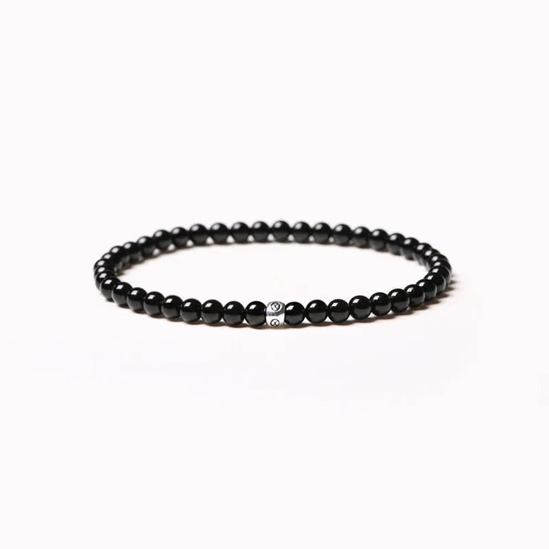 Geometric obsidian agate blue san bracelet with 4mm round and square beads