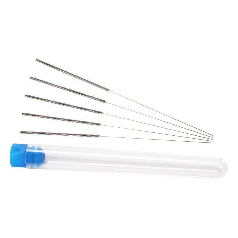 Pack of ten thin metal cleaning needles for unclogging Mk8 E3D 3D printer nozzles.