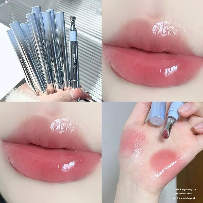 Mirror Water Light Lipstick in six shades: Almond Ice, Silver Ice, Pear Ice, Raspberry Ice, Peach Gum Ice, Pomegranate Ice