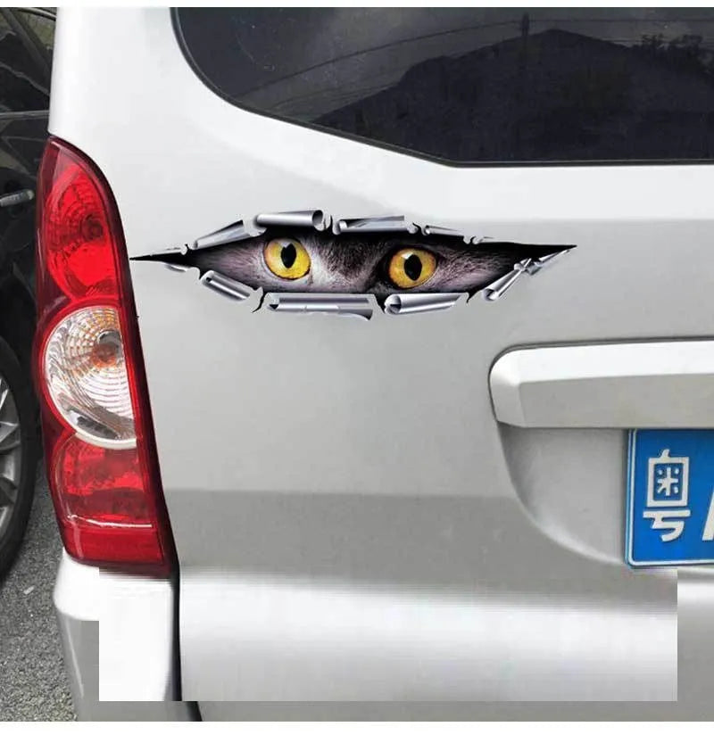 Tiger Eye and Eagle Eye 3D car bumper sticker on transparent PVC, 35 cm long.