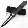 Outdoor camping tactical folding knife with D2 steel blade, black wire-drawn finish, and aviation aluminium handle