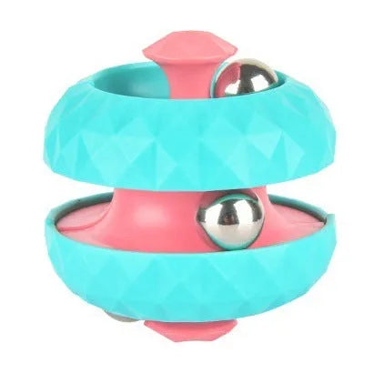 Diamond pattern ball track gyro Rubik's cube decompression fidget toy in blue and pink ABS plastic on white background