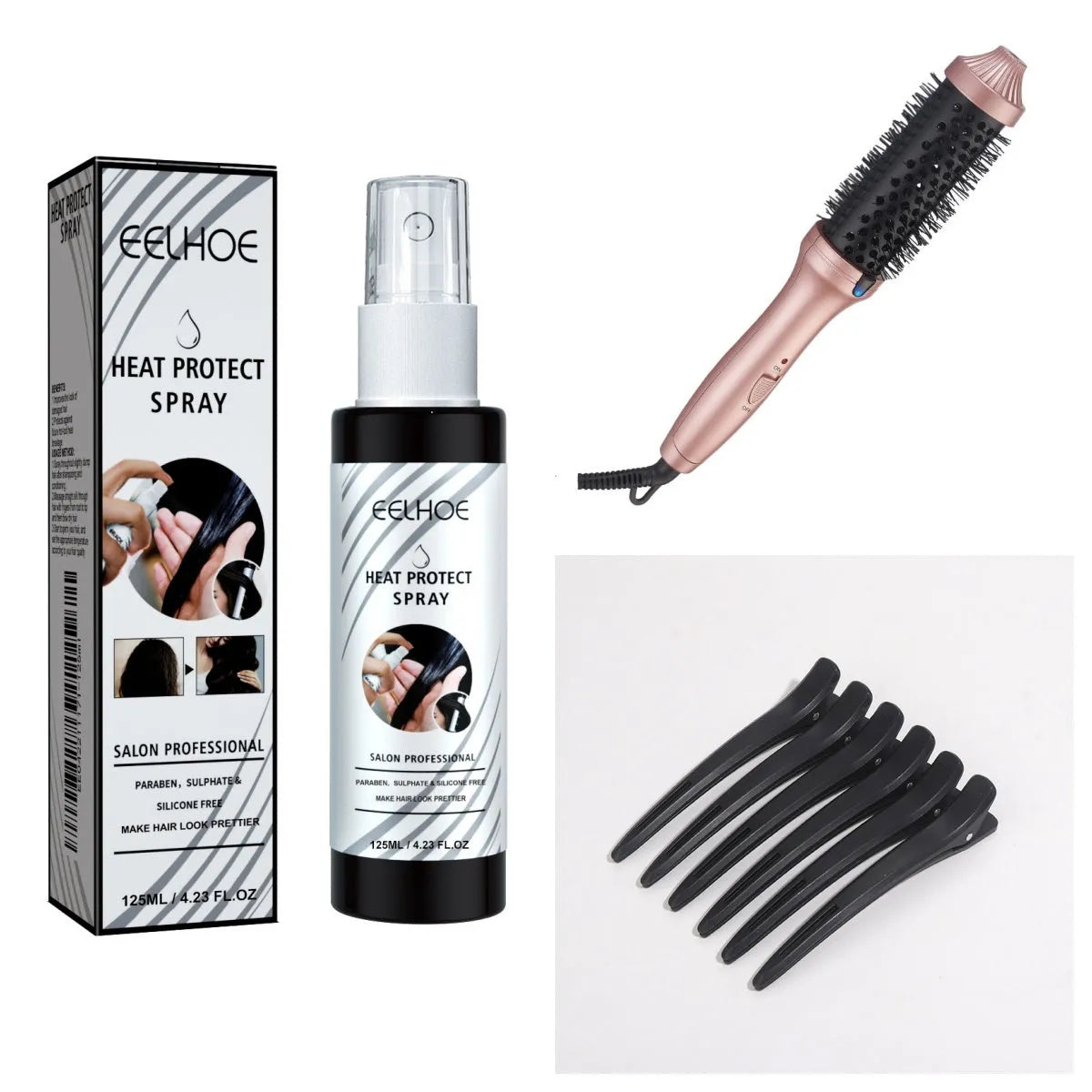 Electric hair styling comb with 31mm alloy heat conductor, heat spray, and plastic clips