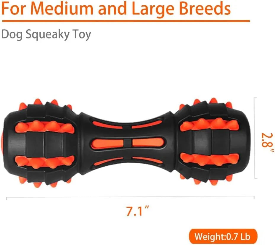 Red dumbbell shaped dog chew toy made from natural rubber for aggressive chewers
