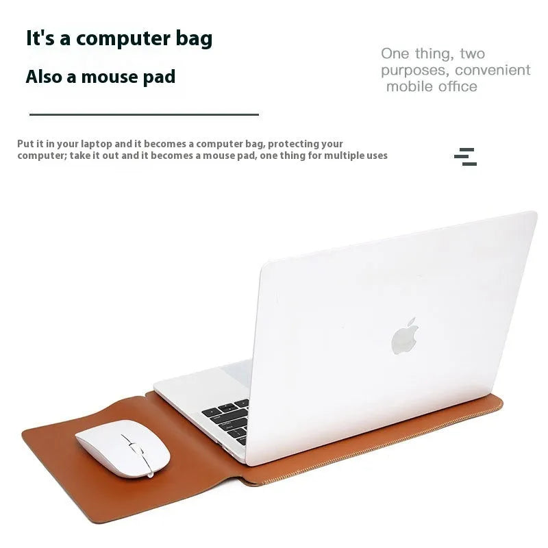 Set of four brown imitation leather laptop corner protectors on a grey laptop.