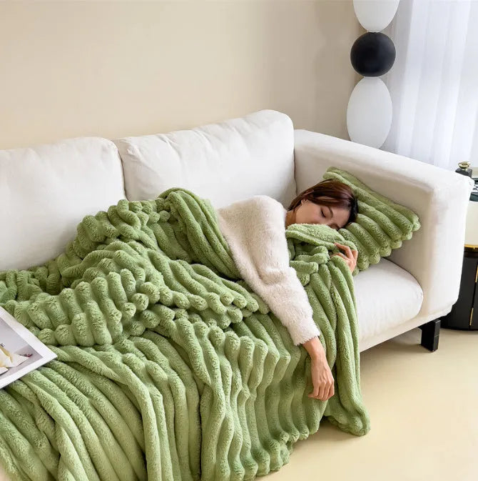 Soft Wind bubble velvet double-sided faux rabbit fur blanket in solid colour