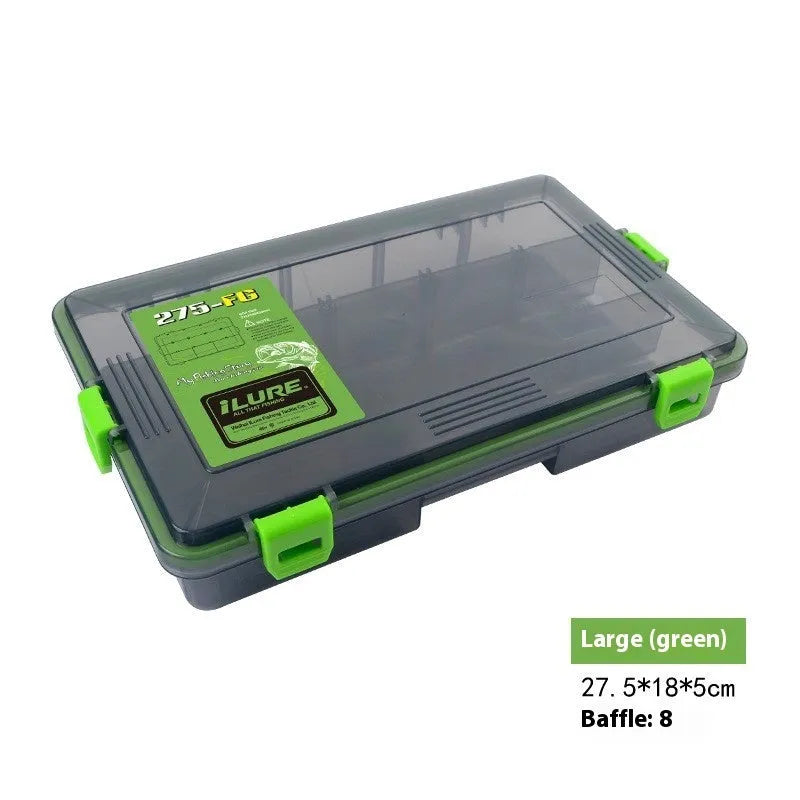 Transparent orange waterproof PP plastic fishing lure storage box with lures inside