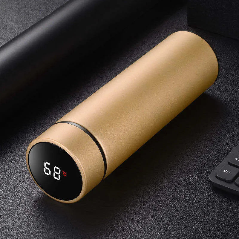 450ml stainless steel vacuum insulated water bottle in black, red, gold, and blue colours