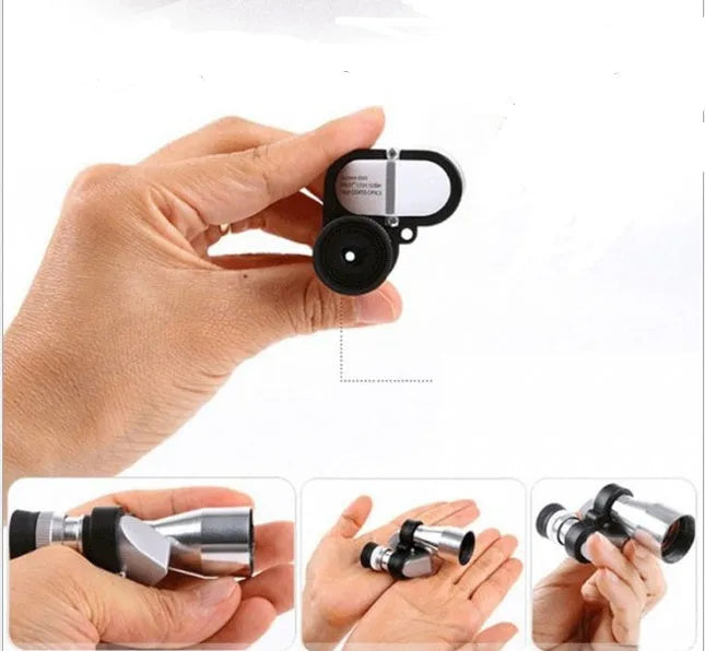 Aluminium alloy 8x20mm pocket monocular telescope with blue coated lenses and collapsible rubber eye cup