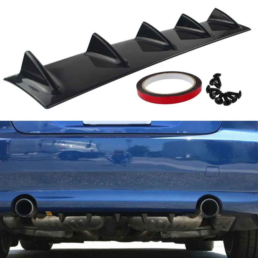 Black polyurethane and ABS car rear bumper diffuser with 5 shark fin spoiler design