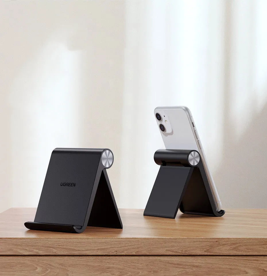 UGREEN portable phone holder showing adjustable clamp for 4-7.2 inch devices with lazy bracket mounting