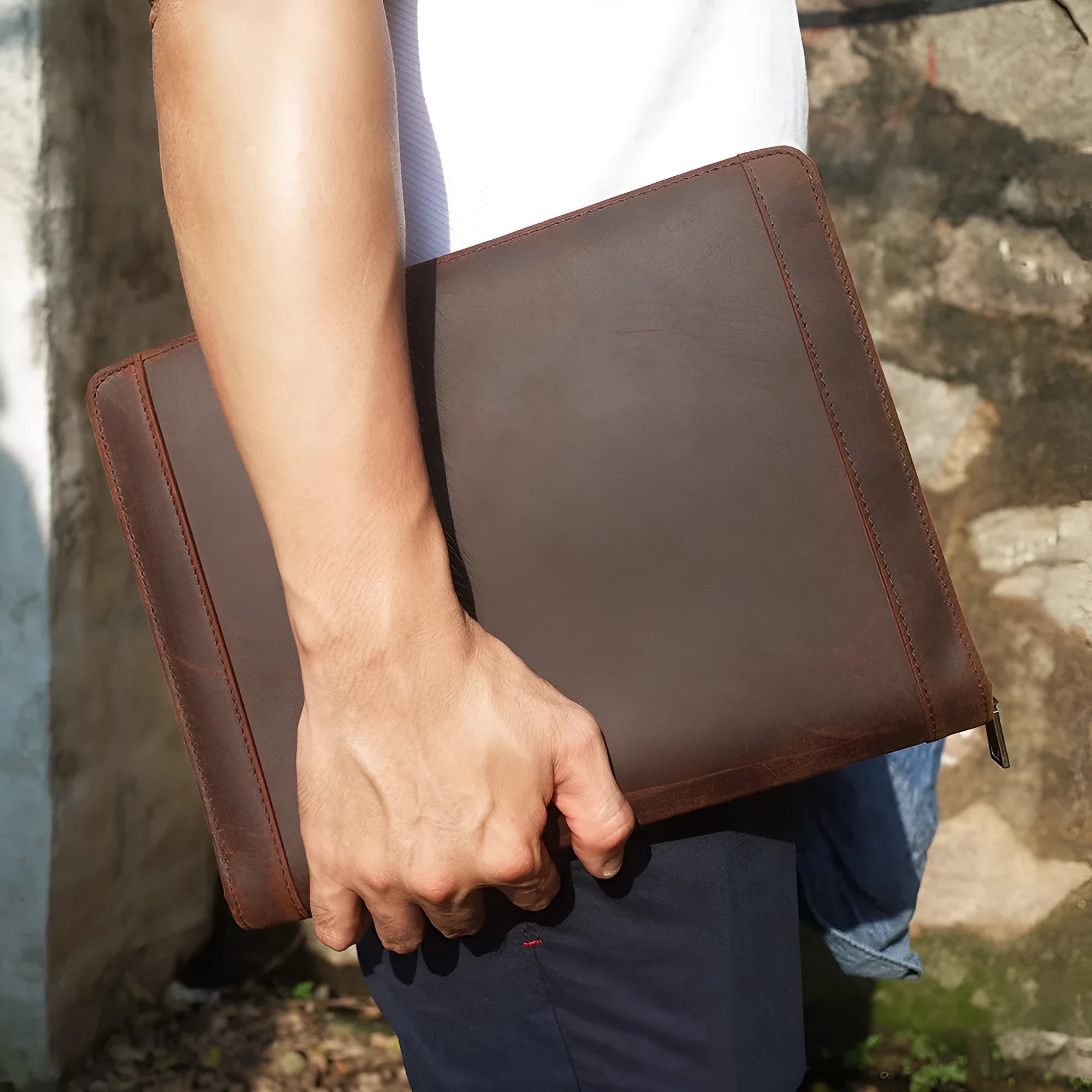 Genuine cowhide leather computer protective case in business style with multifunctional design