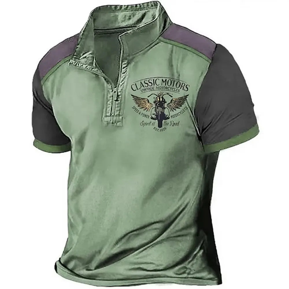 Men's loose fit golf polo shirt in solid colour with 3D printed design on bird eye cloth fabric.