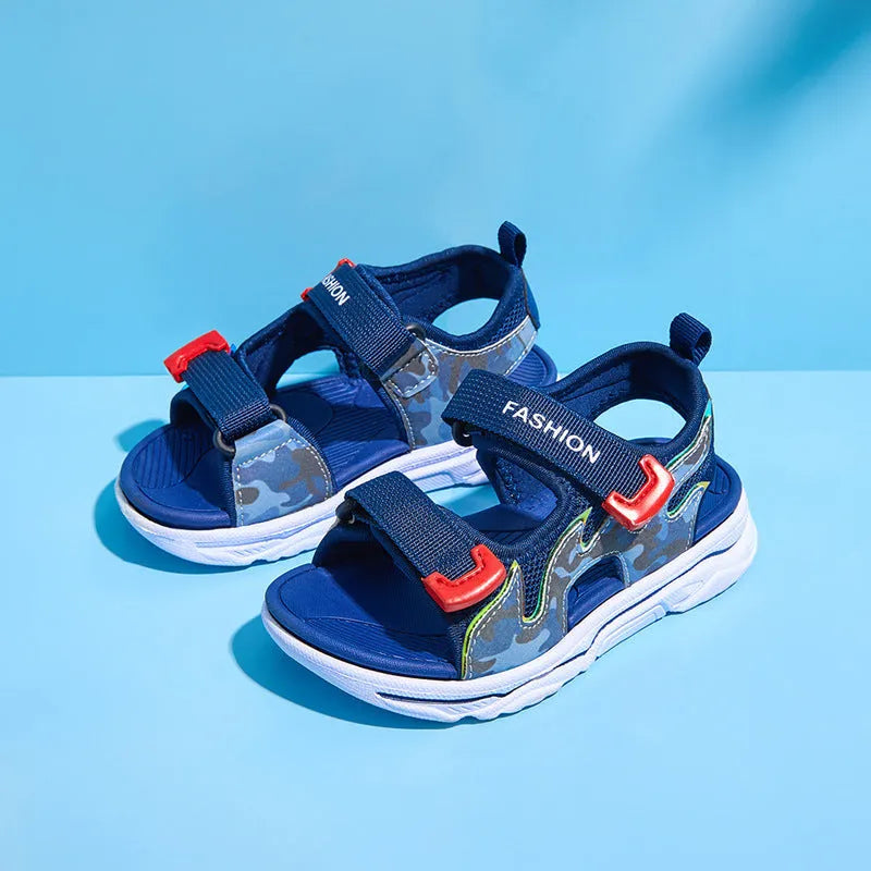 Children sport mesh sandals with breathable three-layer net upper and non-slip EVA sole in blue colour