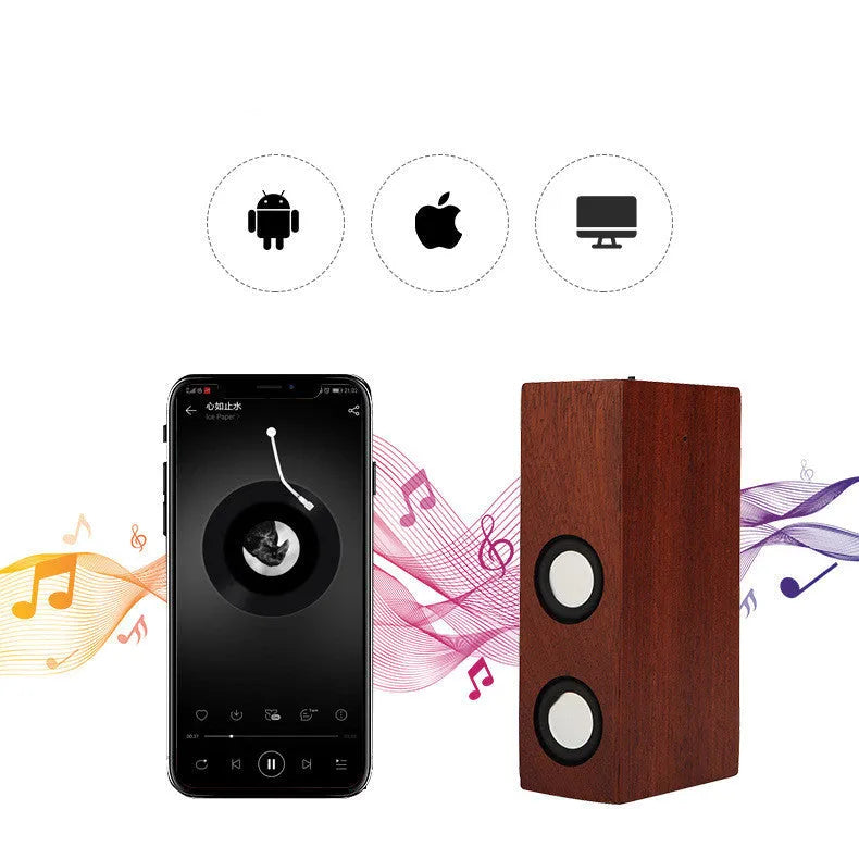 Wooden retro Bluetooth speaker in bamboo, black walnut, or sapele finish with USB port