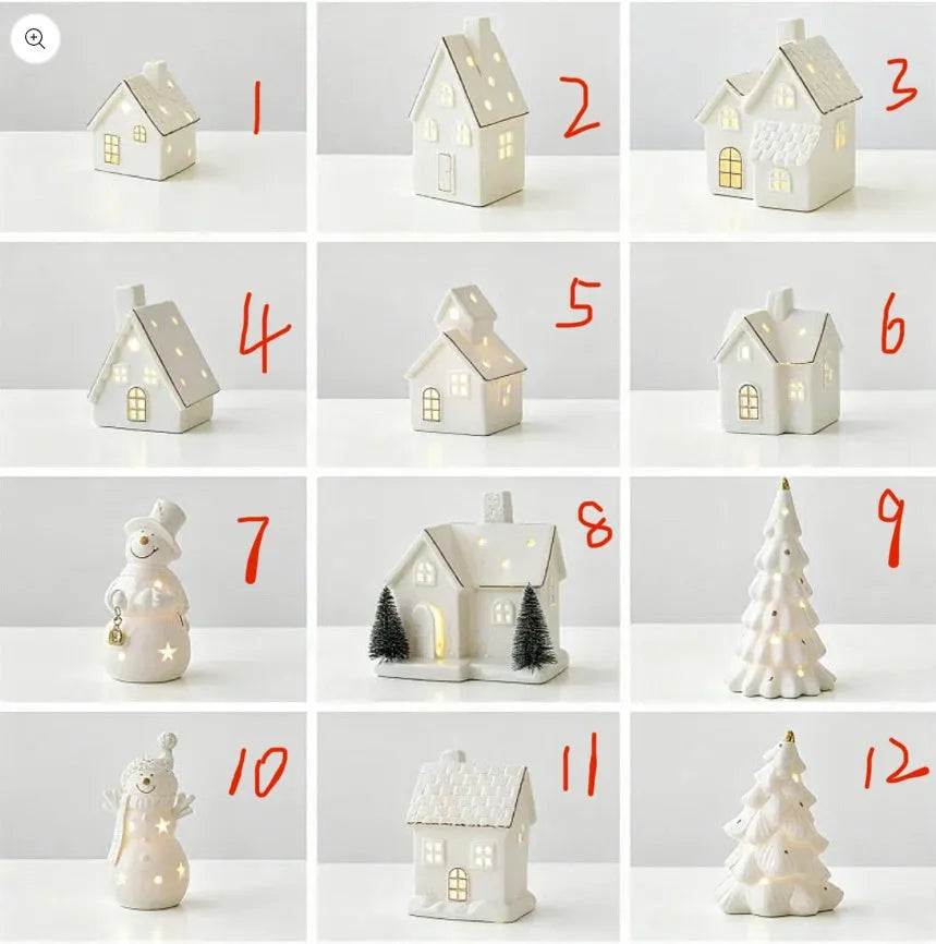 Ceramic Christmas tree house ornament in European style villa design with open door