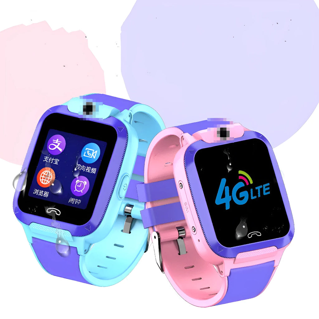 Blue children's smartwatch with GPS and video call on a silicone wrist strap.