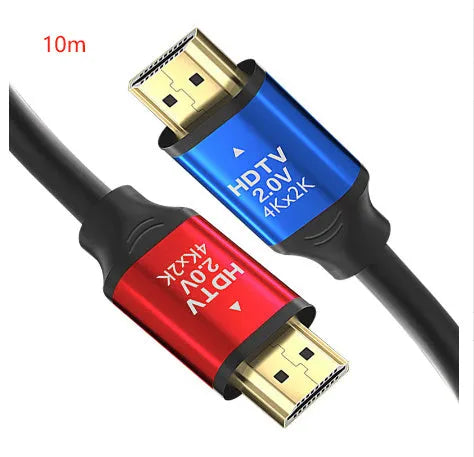 HDMI cable with aluminium alloy gold-plated connectors showing length options from 1.5m to 20m