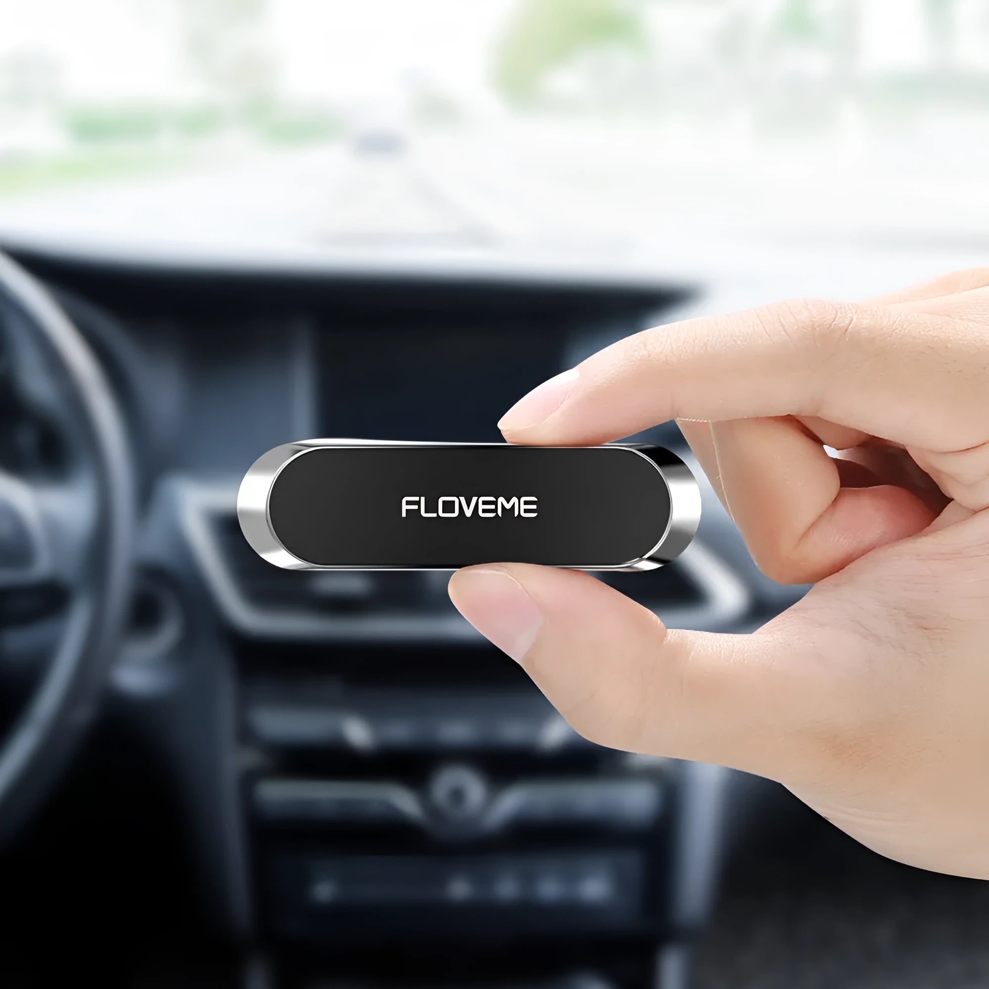 Magnetic car mobile phone holder with square silver iron sheet and white foam adhesive