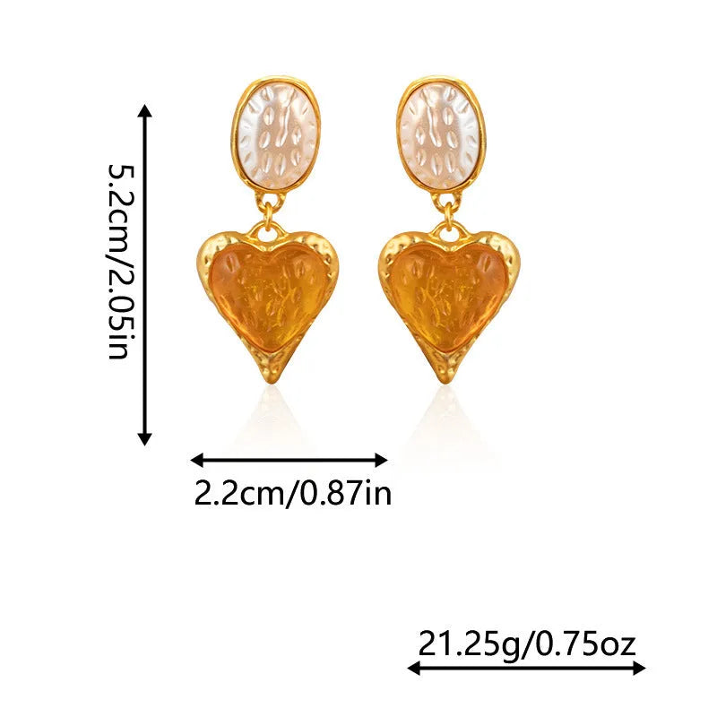 Oval love heart stud earrings with silver needle pleated design in four colour options