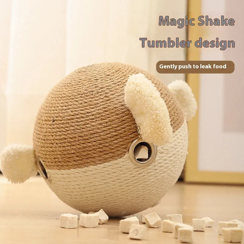 15cm cube sisal pet puzzle feeder with puffer leakage food dispensing design