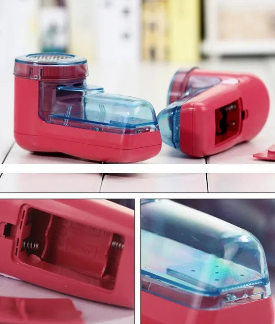 Portable electric clothes lint remover and pill shaver unit with compact white body.