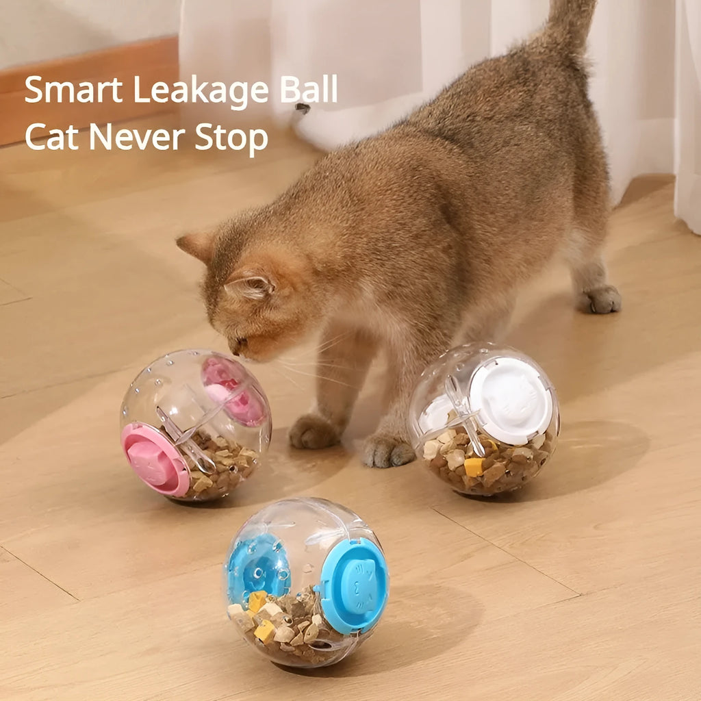Clear ABS plastic cat slow feeding ball with treat dispenser holes