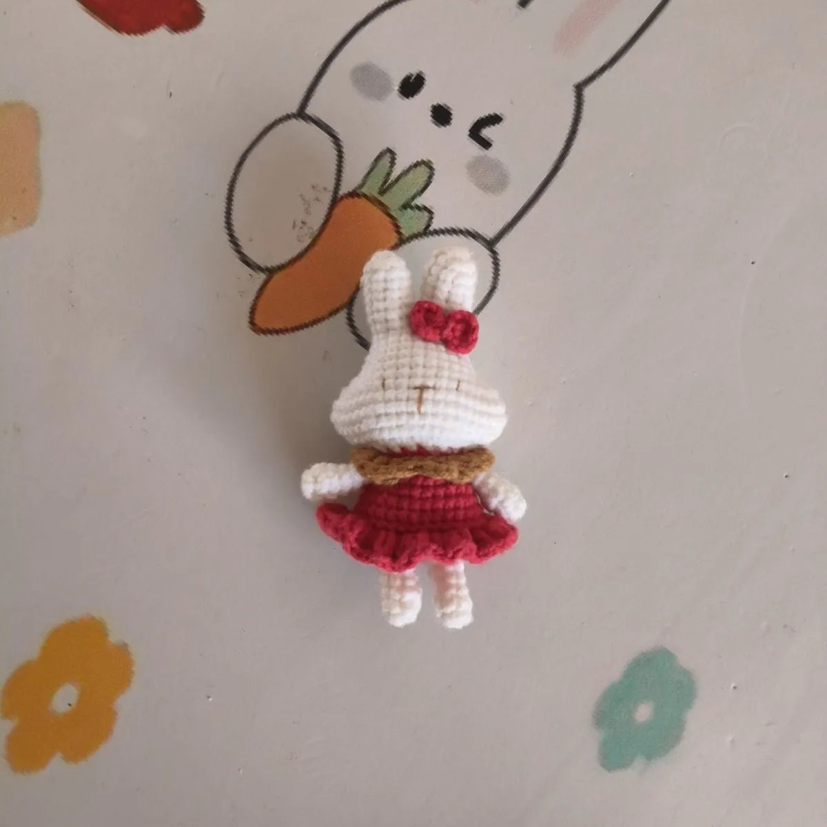 Hand-crocheted wool rabbit pendant accessory with key chain attachment option