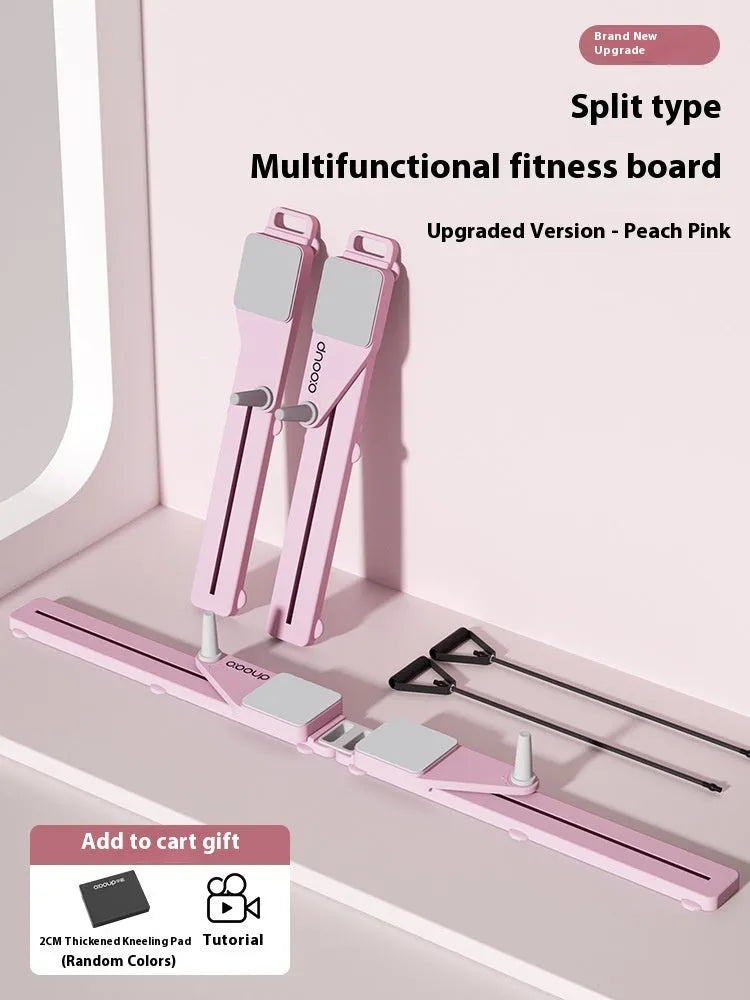 Purple and pink split multifunctional skiing machine trainer on a floor.
