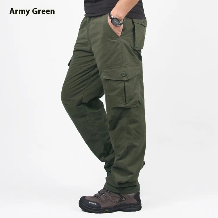 Men's thick cotton overalls with velvet fleece lining in Army Green, Black and Khaki colour options