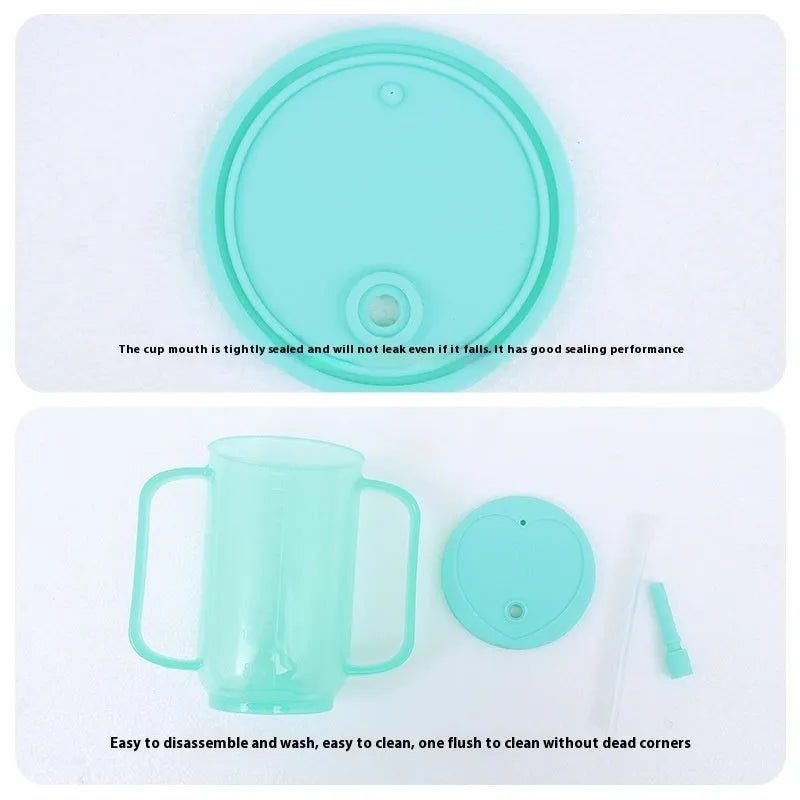 Adult choke-proof drinking cup with handle and lid in PP material for elderly and pregnancy care