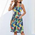 Women's sleeveless floral printed polyester dress for spring and summer wear