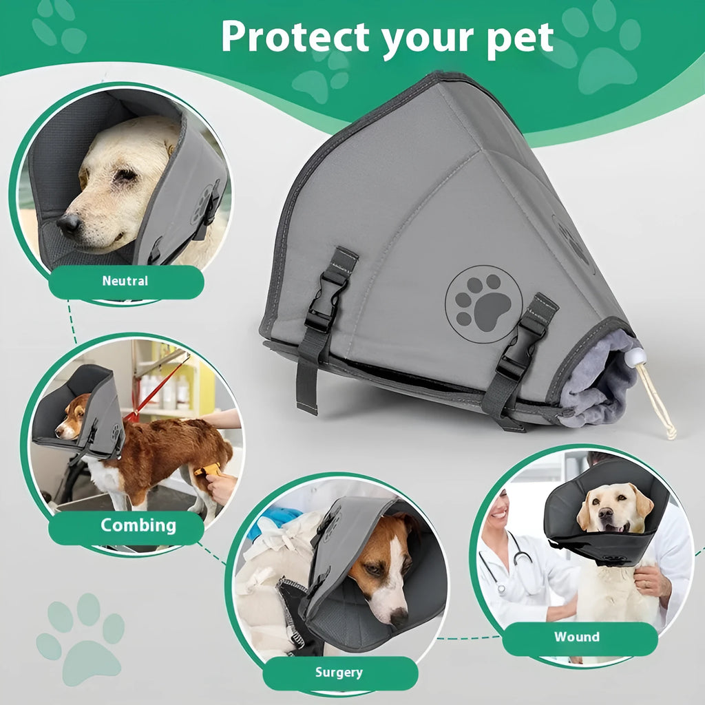 Adjustable polyester pet sterilization collar ring in a casual style, shown in sizes L, M, and XL.