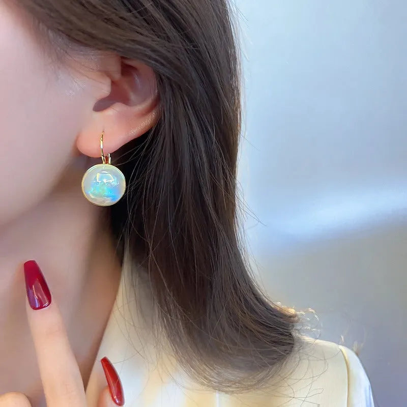 Colourful mermaid electroplated clip earrings with geometric round design and Korean style