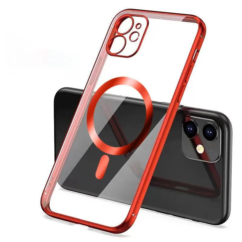 Electroplated silicone and TPU magnetic back cover for iPhone in solid colours.