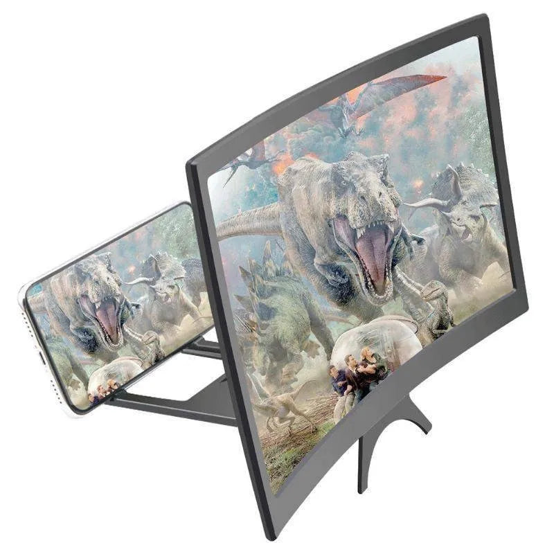 12 inch mobile screen magnifier bracket in black ABS with HD acrylic lens and anti-slip slot for phone