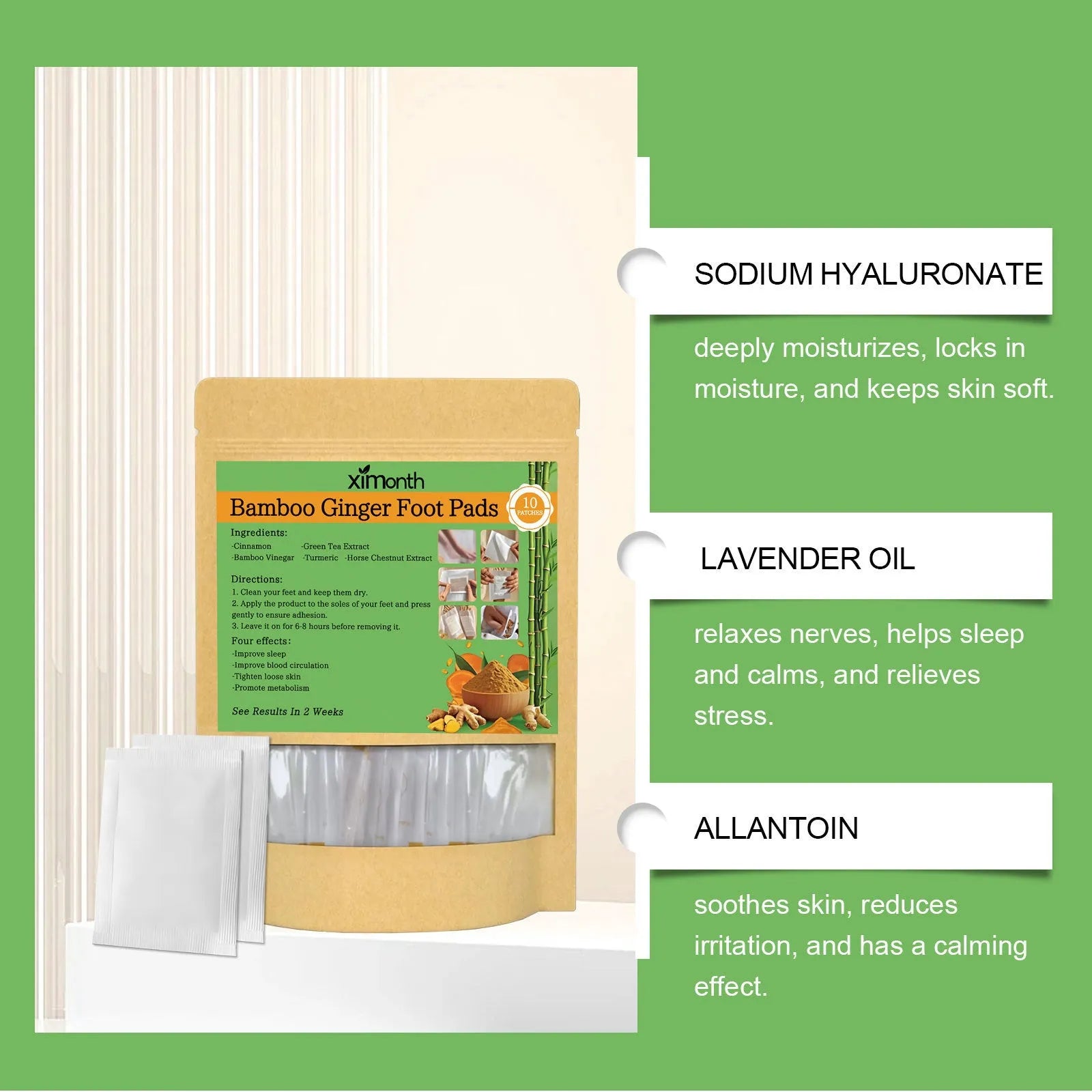 10-pack adhesive health patches with natural ingredients including ginger and turmeric