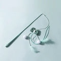 Blue and green cat teaser wands with feather attachments and long bite-resistant poles