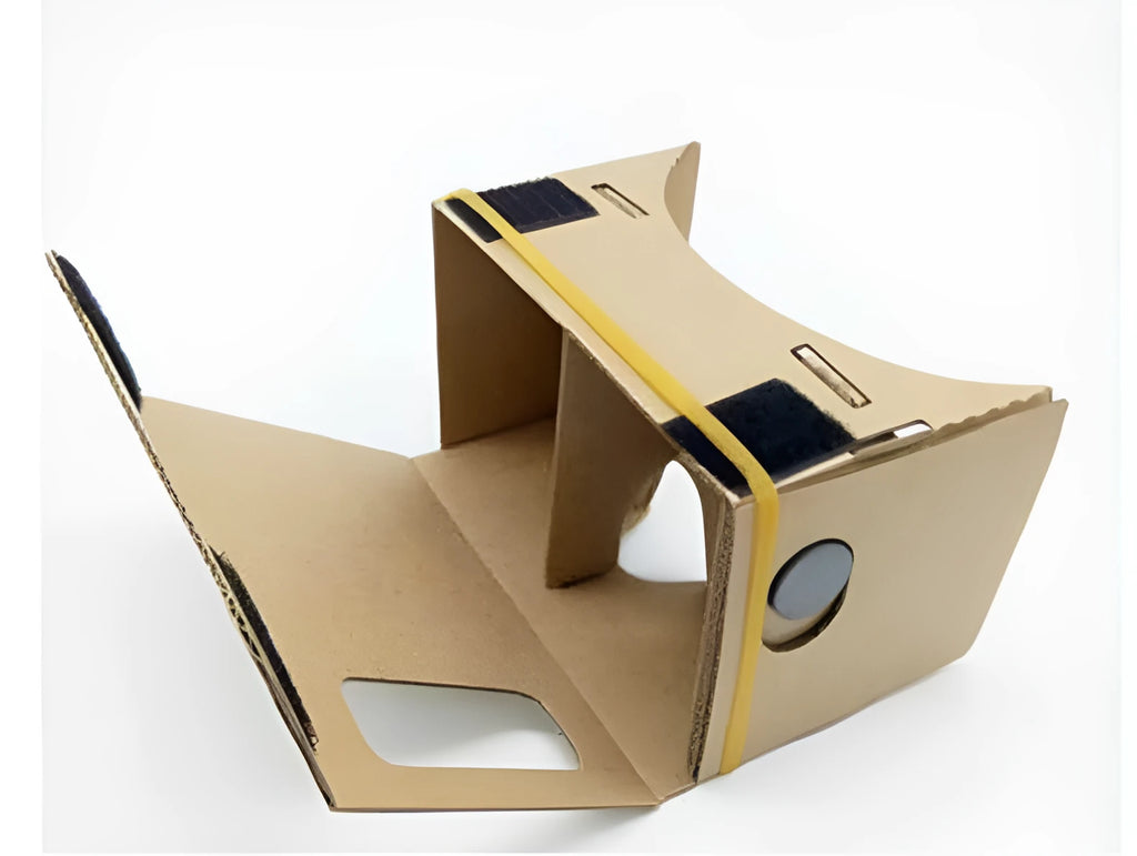 VR cardboard glasses for smartphones with rubber head strap in pink and white colours